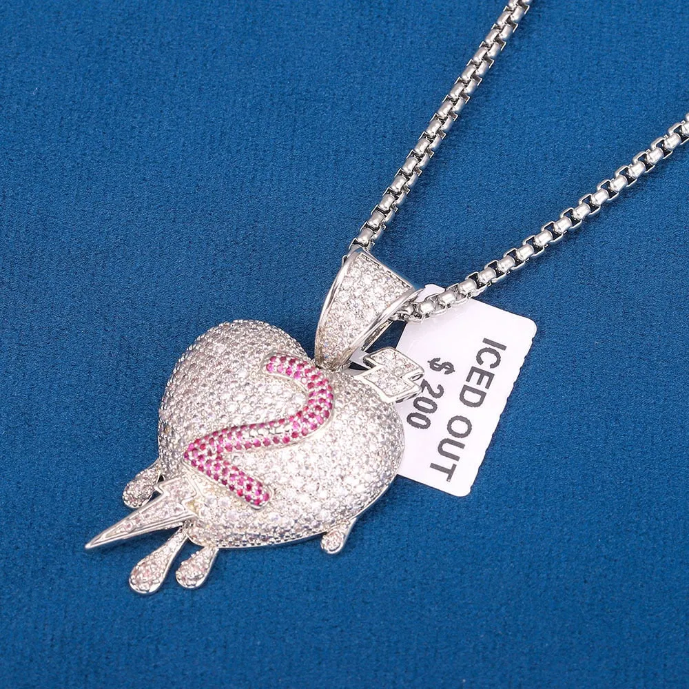 Heart  5A Zircon Two Tone Color Badge Charm Necklaces