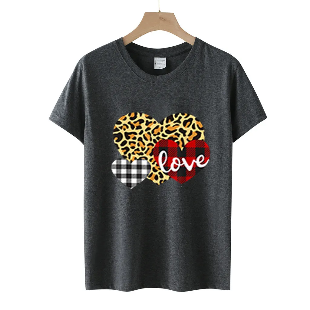 Heart Printed Wholesale T Shirts Short Sleeve Valentine'S Day
