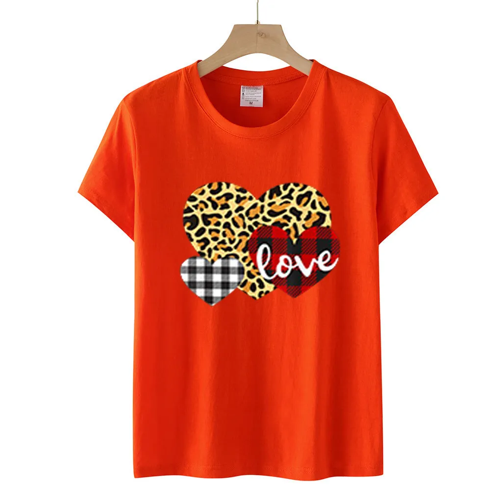 Heart Printed Wholesale T Shirts Short Sleeve Valentine'S Day