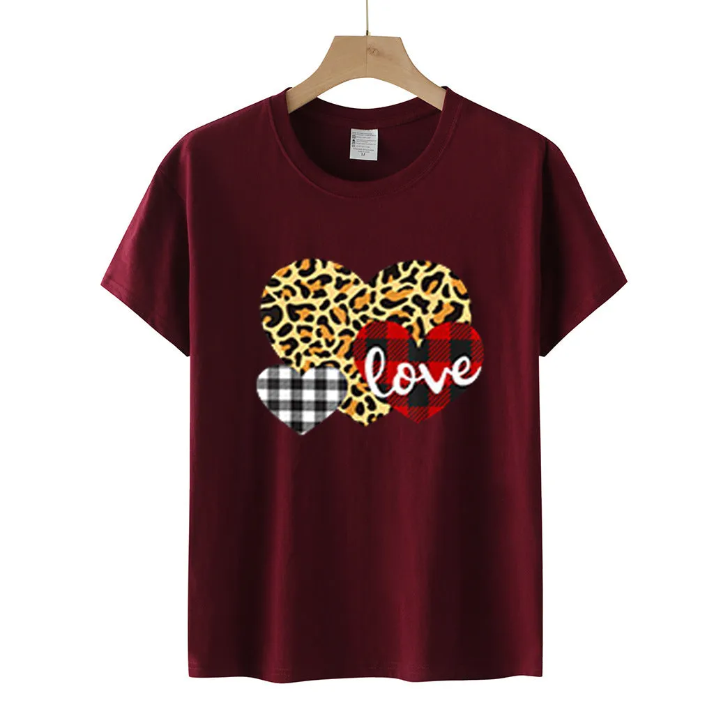 Heart Printed Wholesale T Shirts Short Sleeve Valentine'S Day