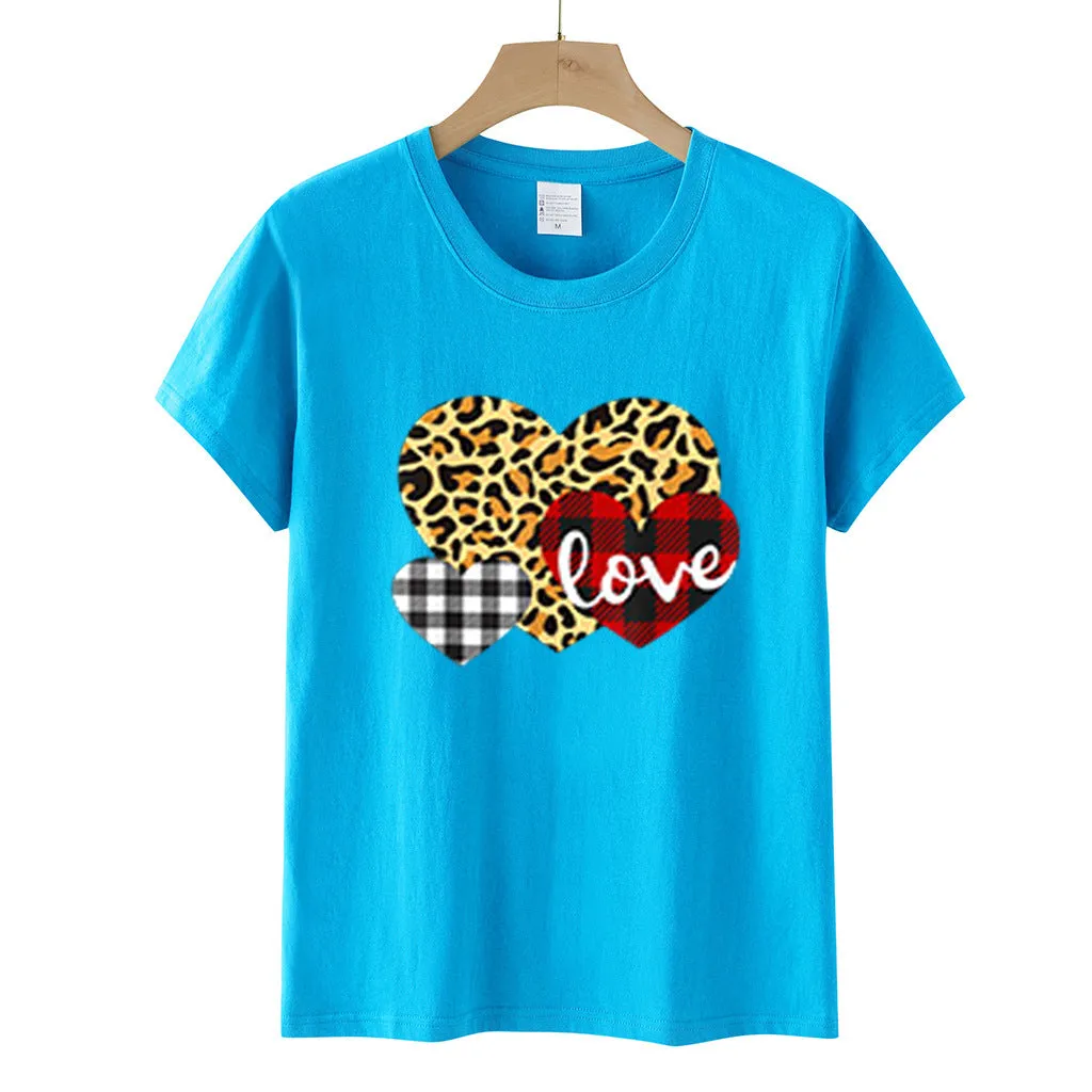 Heart Printed Wholesale T Shirts Short Sleeve Valentine'S Day