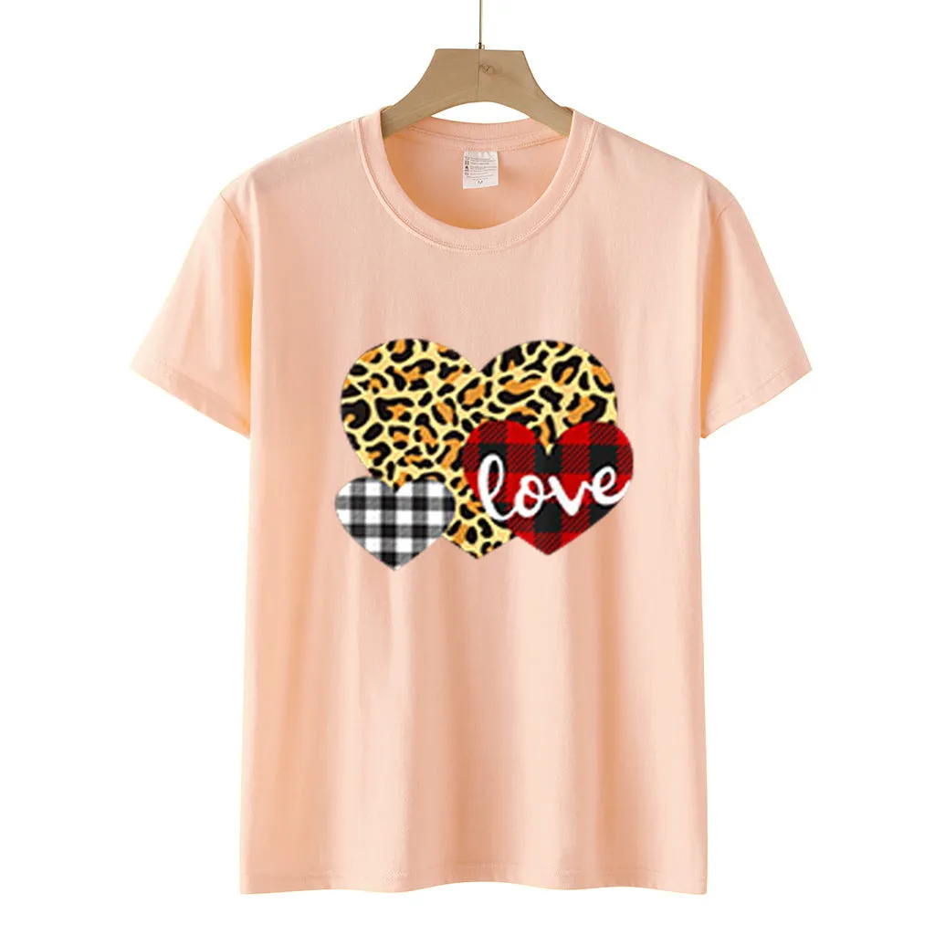 Heart Printed Wholesale T Shirts Short Sleeve Valentine'S Day