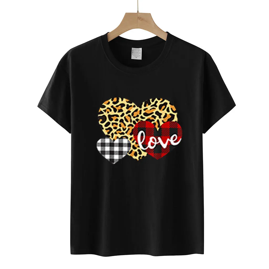Heart Printed Wholesale T Shirts Short Sleeve Valentine'S Day