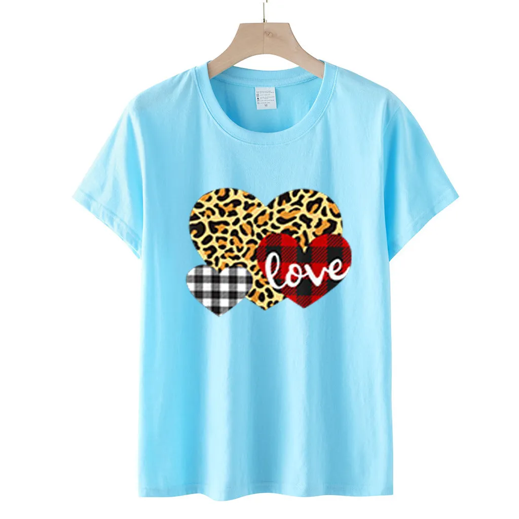 Heart Printed Wholesale T Shirts Short Sleeve Valentine'S Day