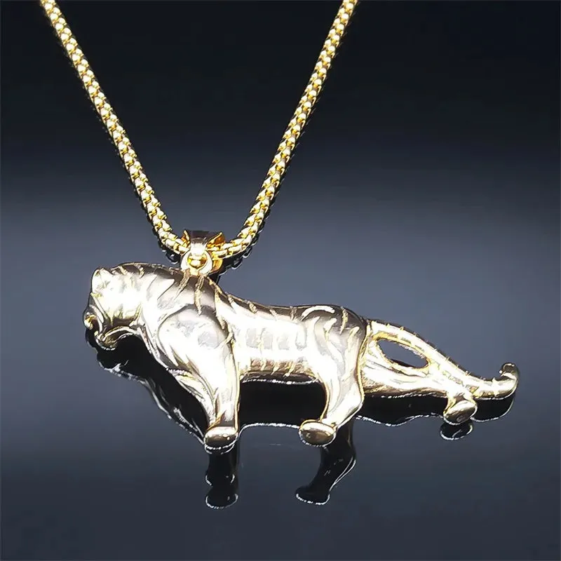 Hip Hop Animal Tiger Pendant Necklace Stainless Steel Gold Color Men's Chain Necklaces