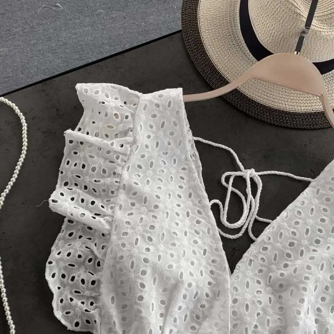 Hollow Lace-Up Halter Navel Western Style Women's Top