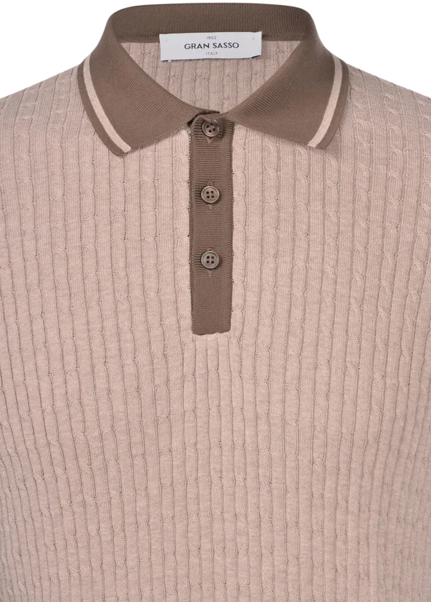 ID24244-Gran Sasso  Ecru Ribbed Polo Shirt