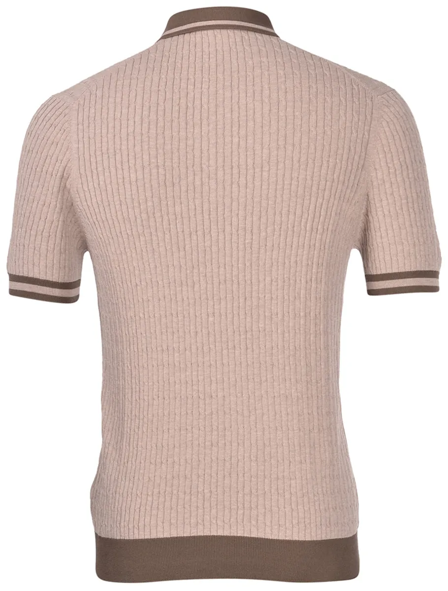 ID24244-Gran Sasso  Ecru Ribbed Polo Shirt