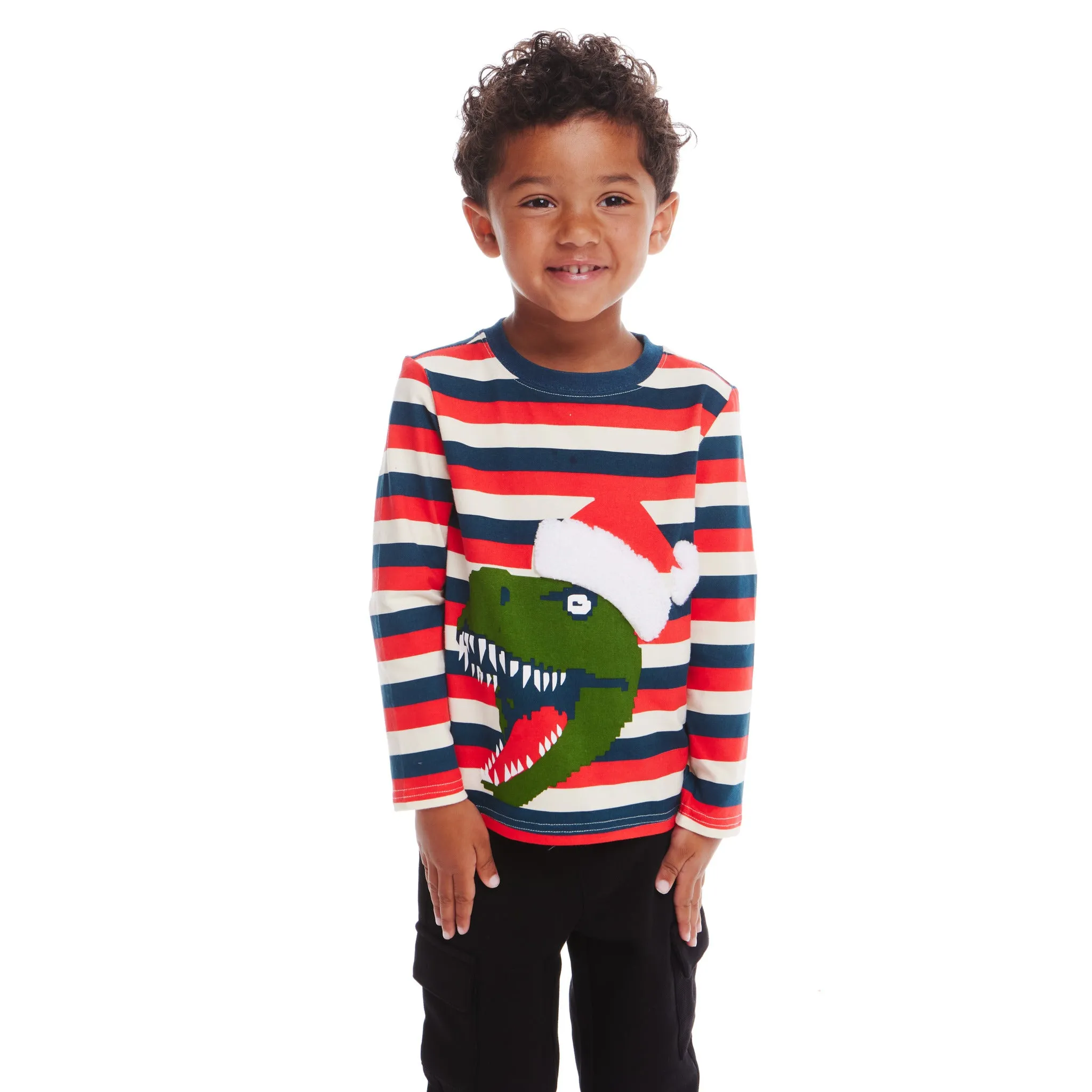Kids Multicolor Striped Long Sleeve Tee | Holiday T-Rex