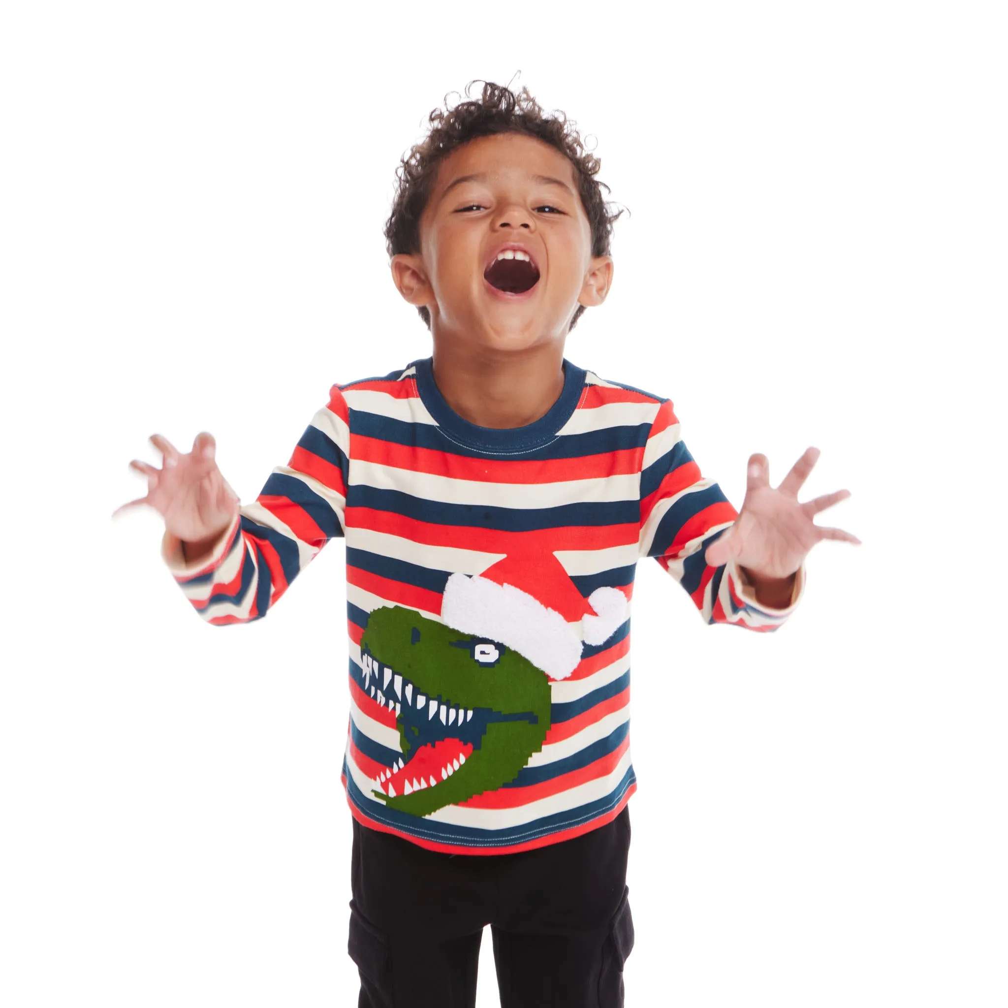 Kids Multicolor Striped Long Sleeve Tee | Holiday T-Rex