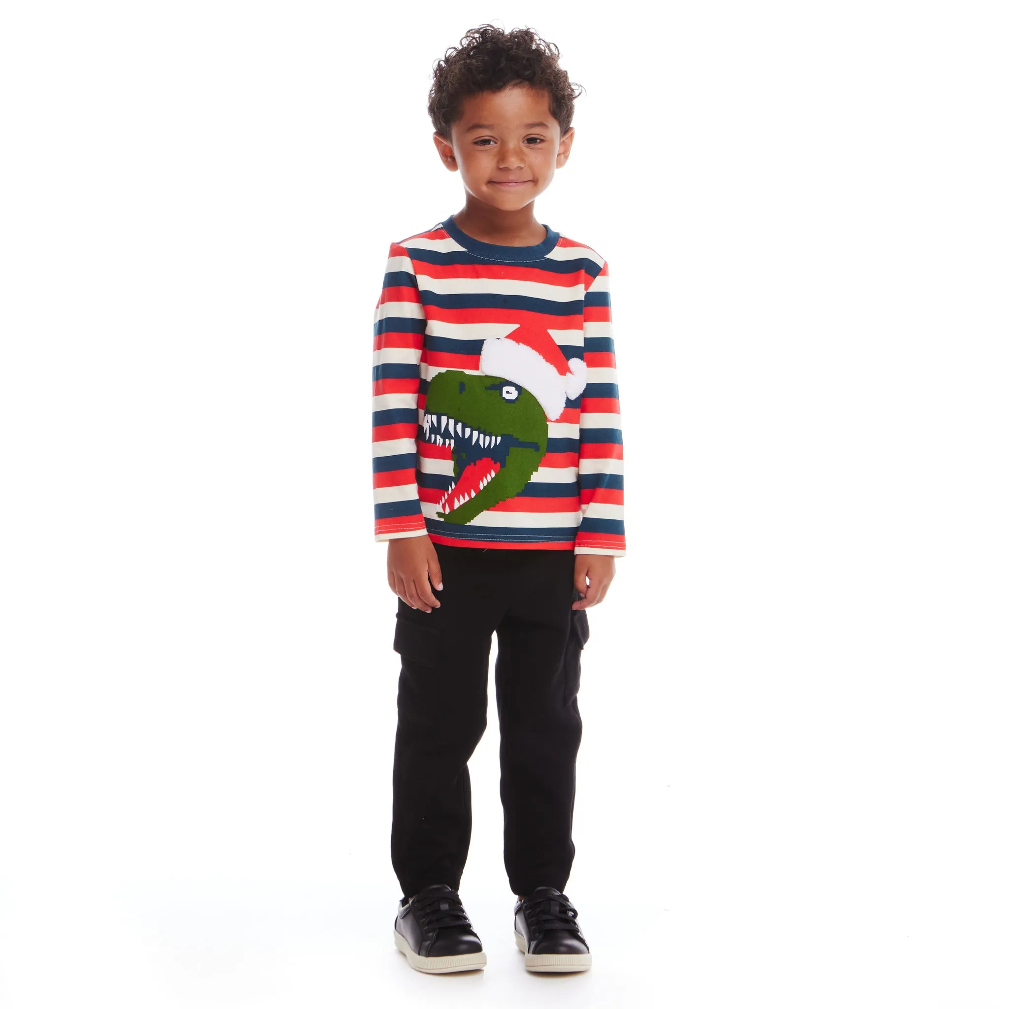Kids Multicolor Striped Long Sleeve Tee | Holiday T-Rex