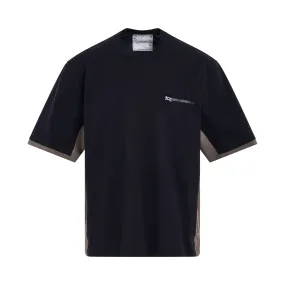 Layered Cotton Jersey T-Shirt in Navy/Taupe