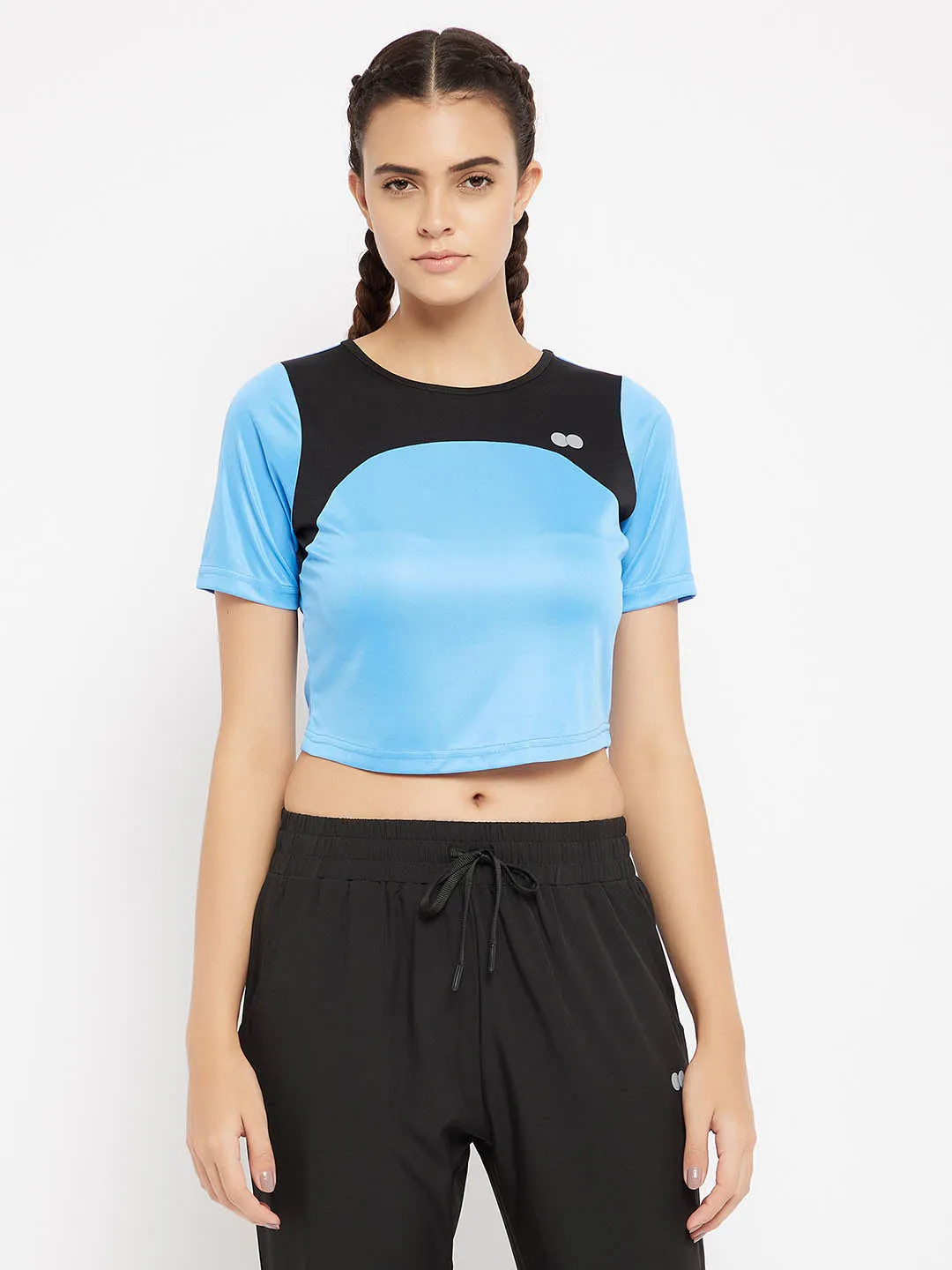 Light Blue Cropped T-Shirt With Yoke Panel