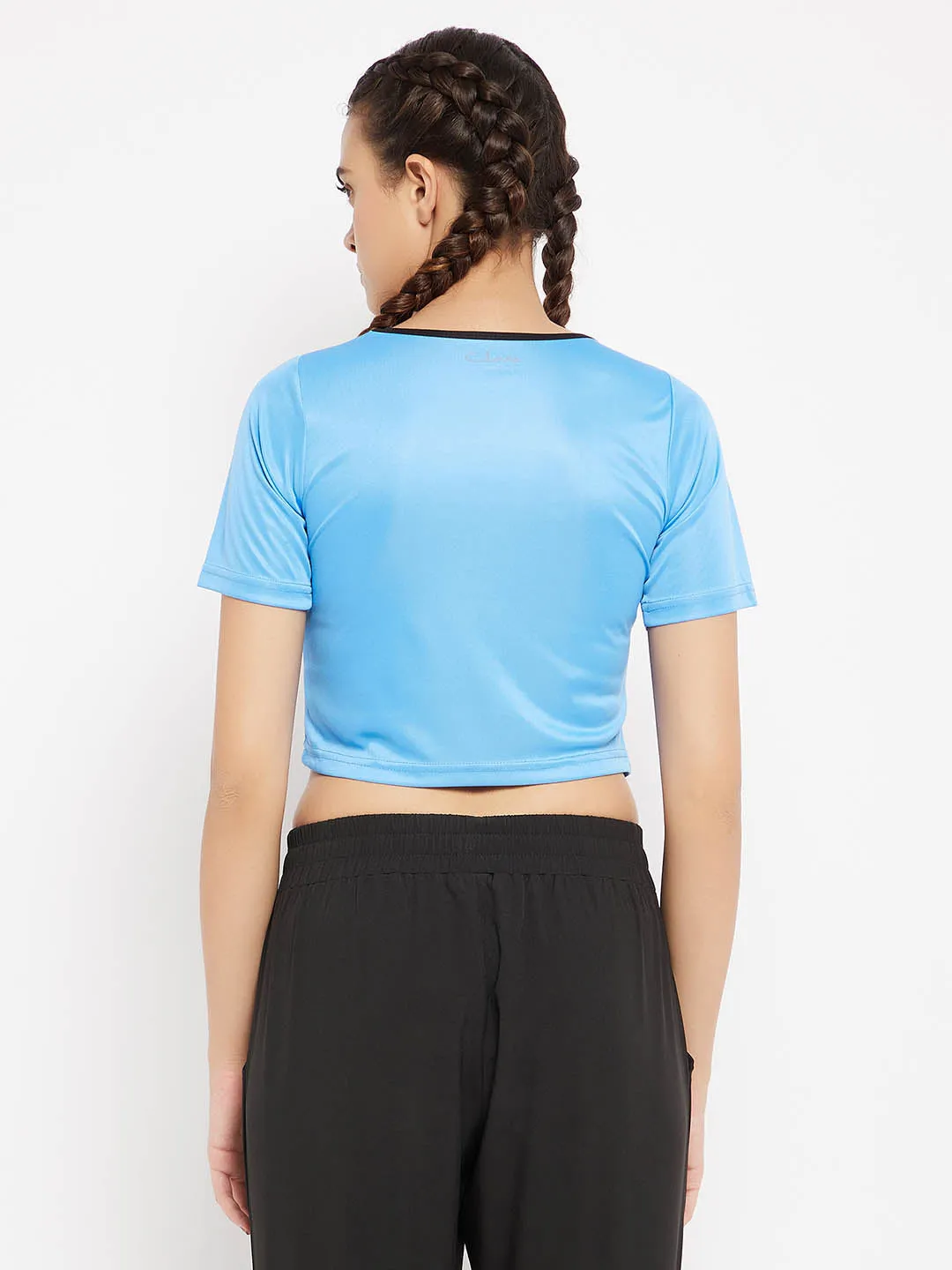 Light Blue Cropped T-Shirt With Yoke Panel