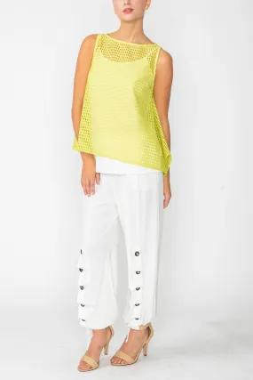 Lime Boat Neck Asymmetrical Mesh Top