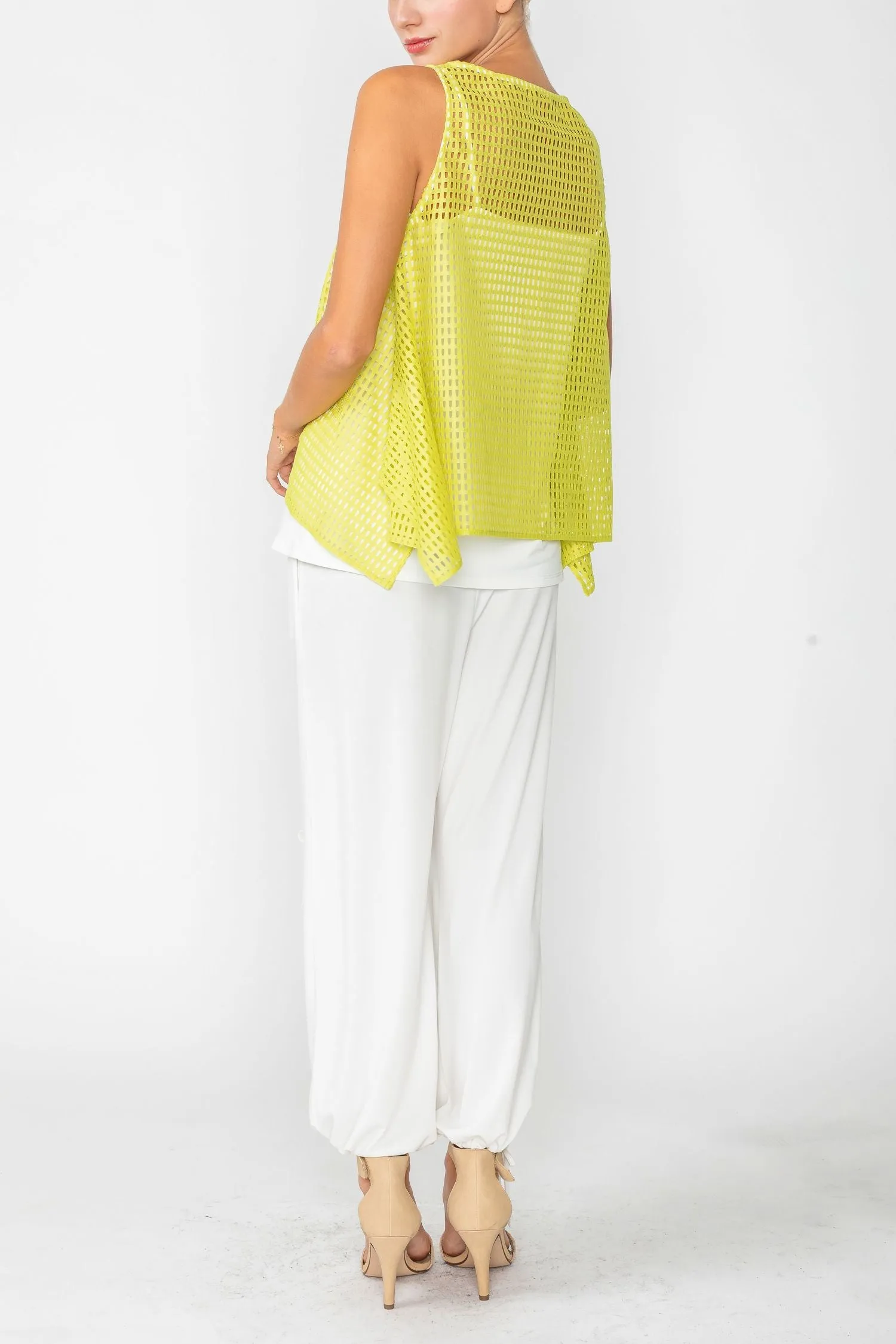 Lime Boat Neck Asymmetrical Mesh Top