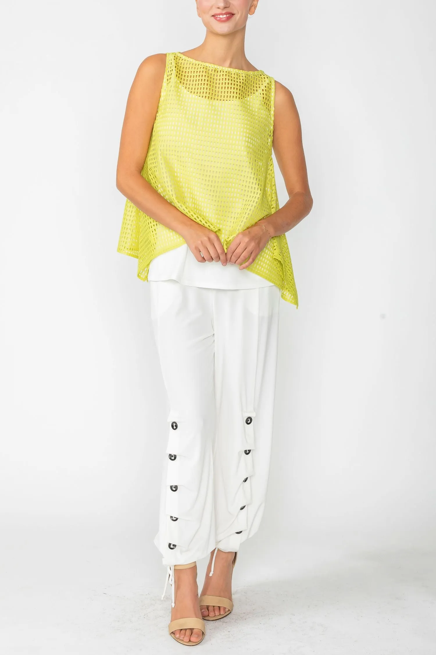Lime Boat Neck Asymmetrical Mesh Top