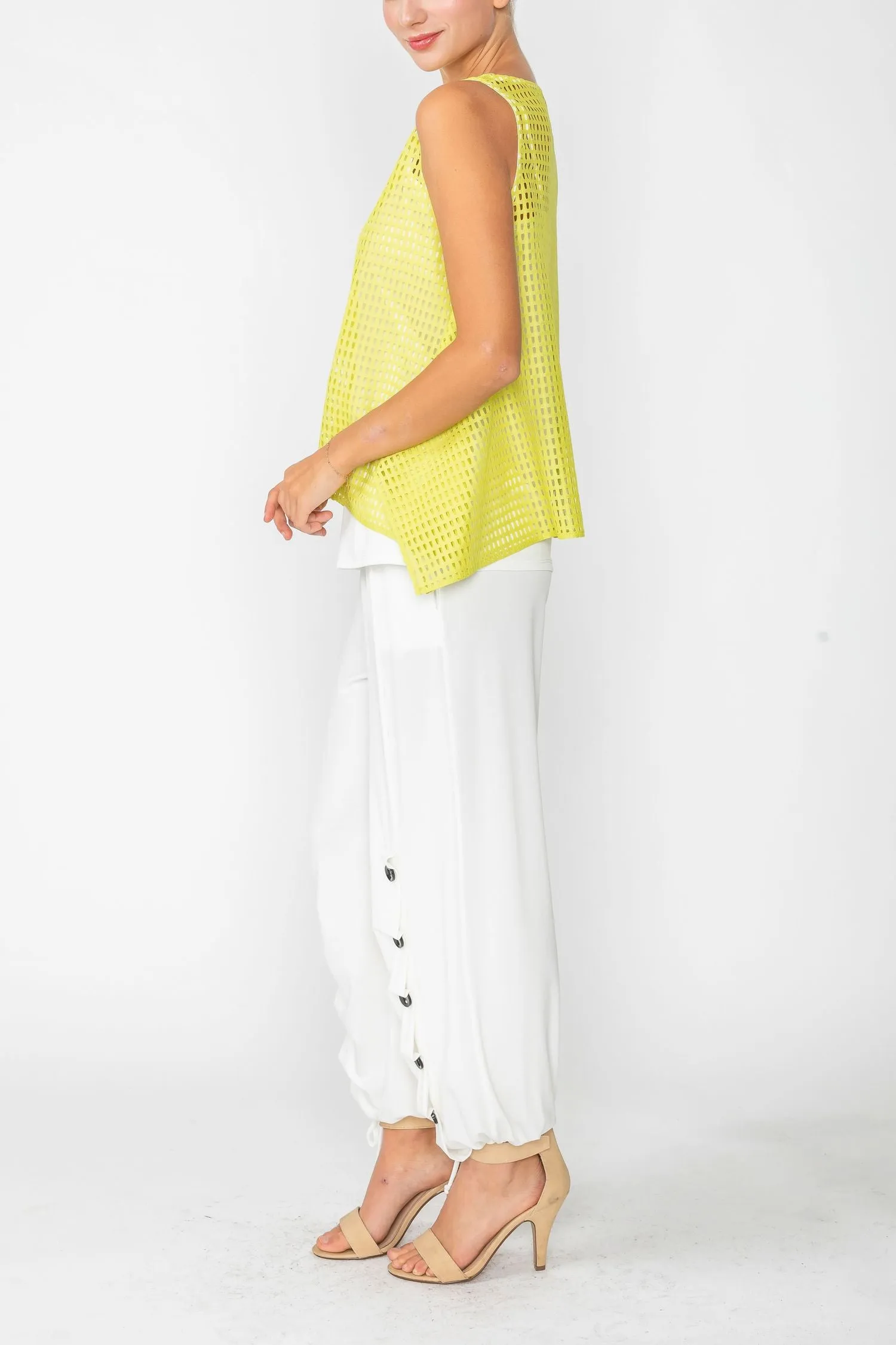 Lime Boat Neck Asymmetrical Mesh Top