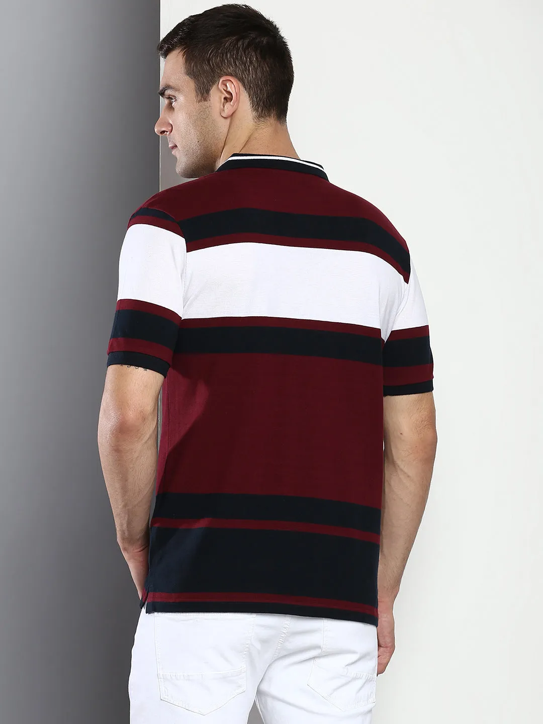 Men's Burgundy Slim Fit Cotton Polo Tshirt