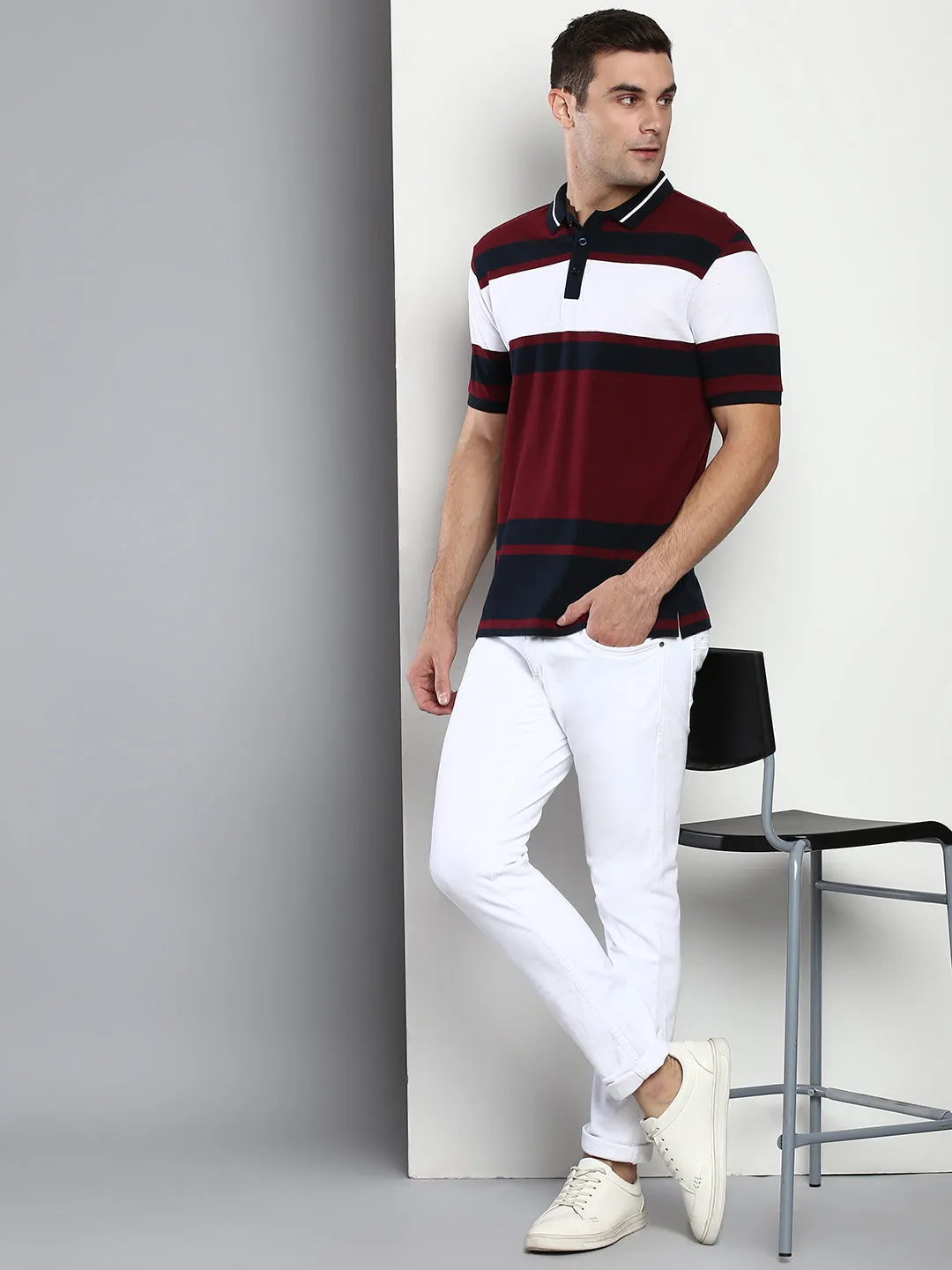 Men's Burgundy Slim Fit Cotton Polo Tshirt