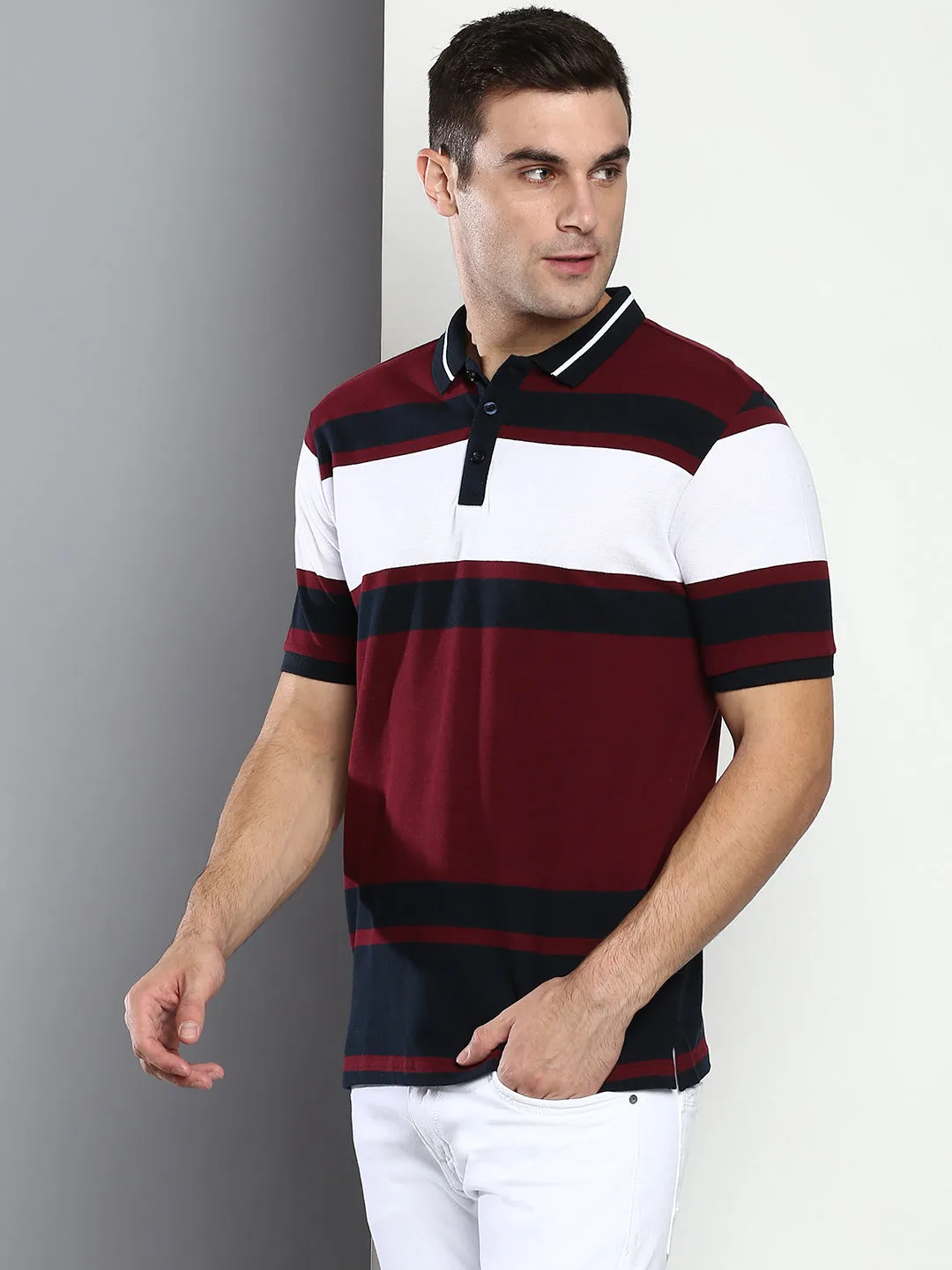 Men's Burgundy Slim Fit Cotton Polo Tshirt