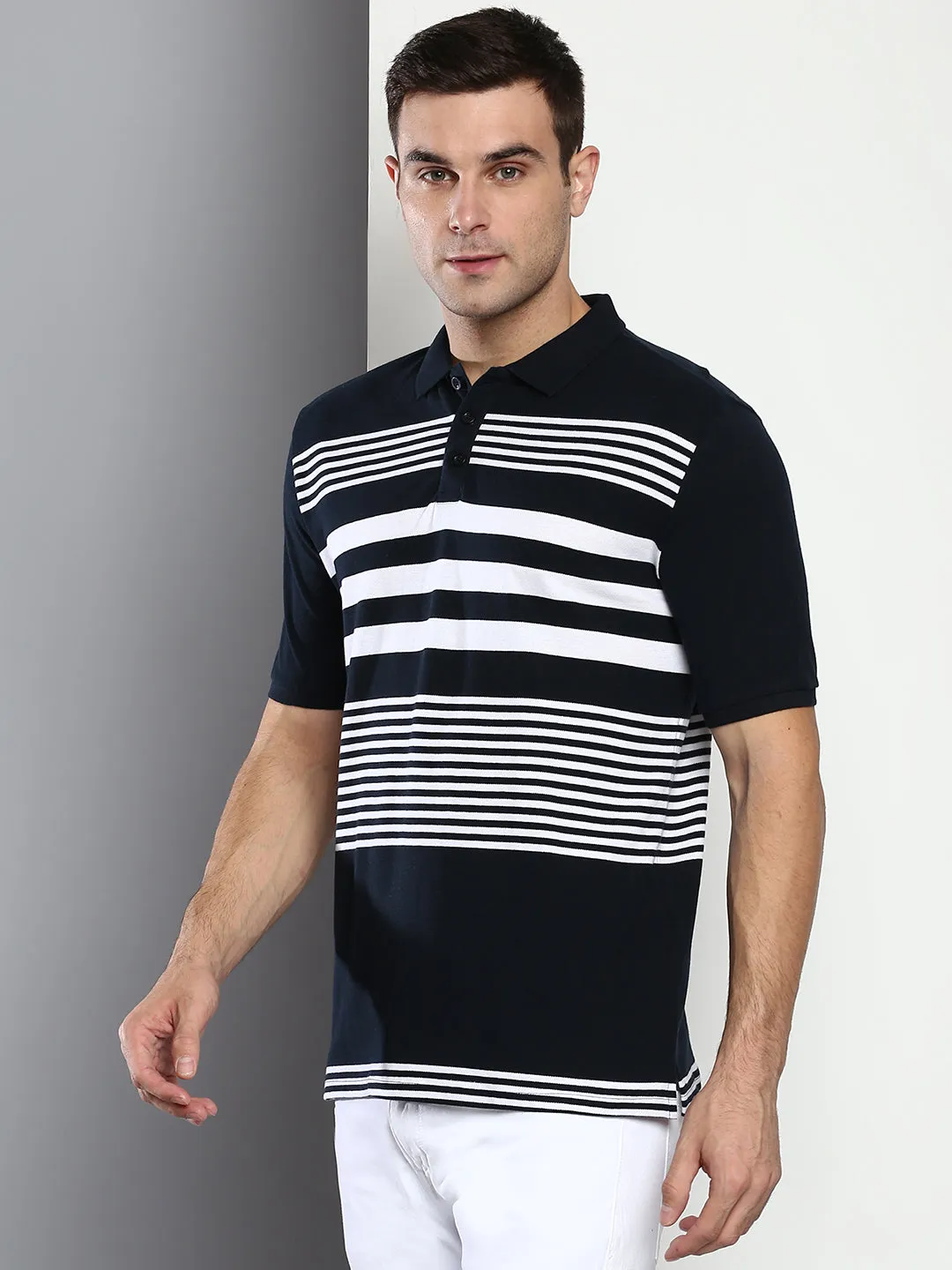 Men's Navy Slim Fit Cotton Polo Tshirt