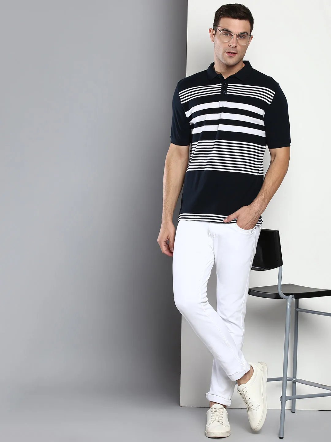 Men's Navy Slim Fit Cotton Polo Tshirt