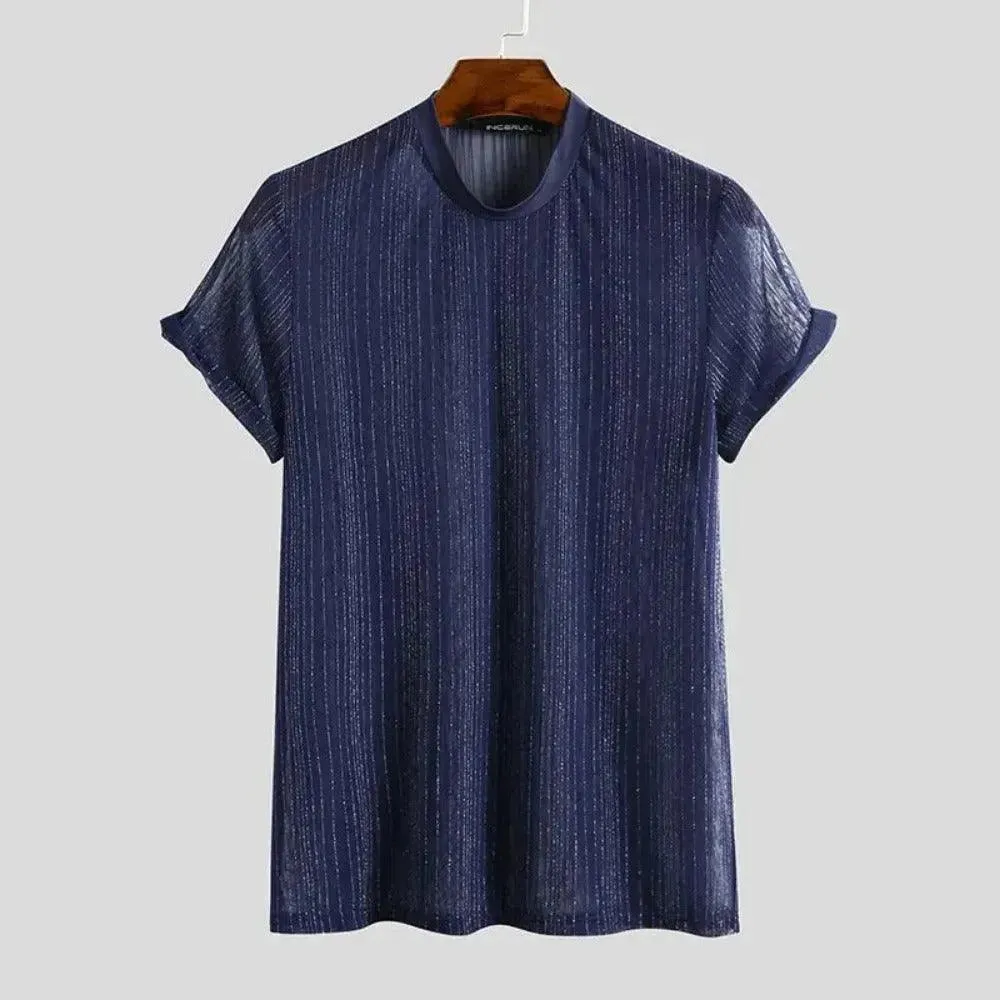Mens Short Sleeve T Shirts - Dance Shirts Men Shiny Breathable Slim Fit See Through Nightclub Camiseta