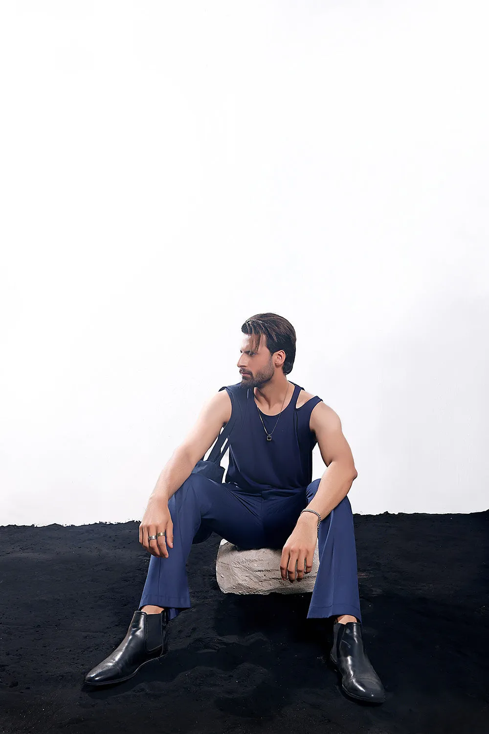 Navy Blue Asymmetric Tank Top