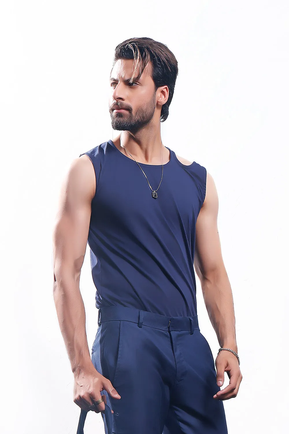 Navy Blue Asymmetric Tank Top