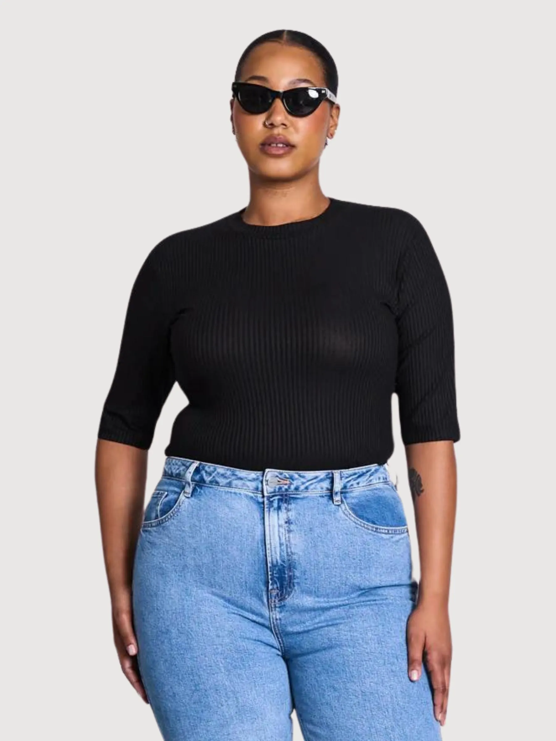 Nina Black Woman Rib Lyocell T-Shirt | Jan N June