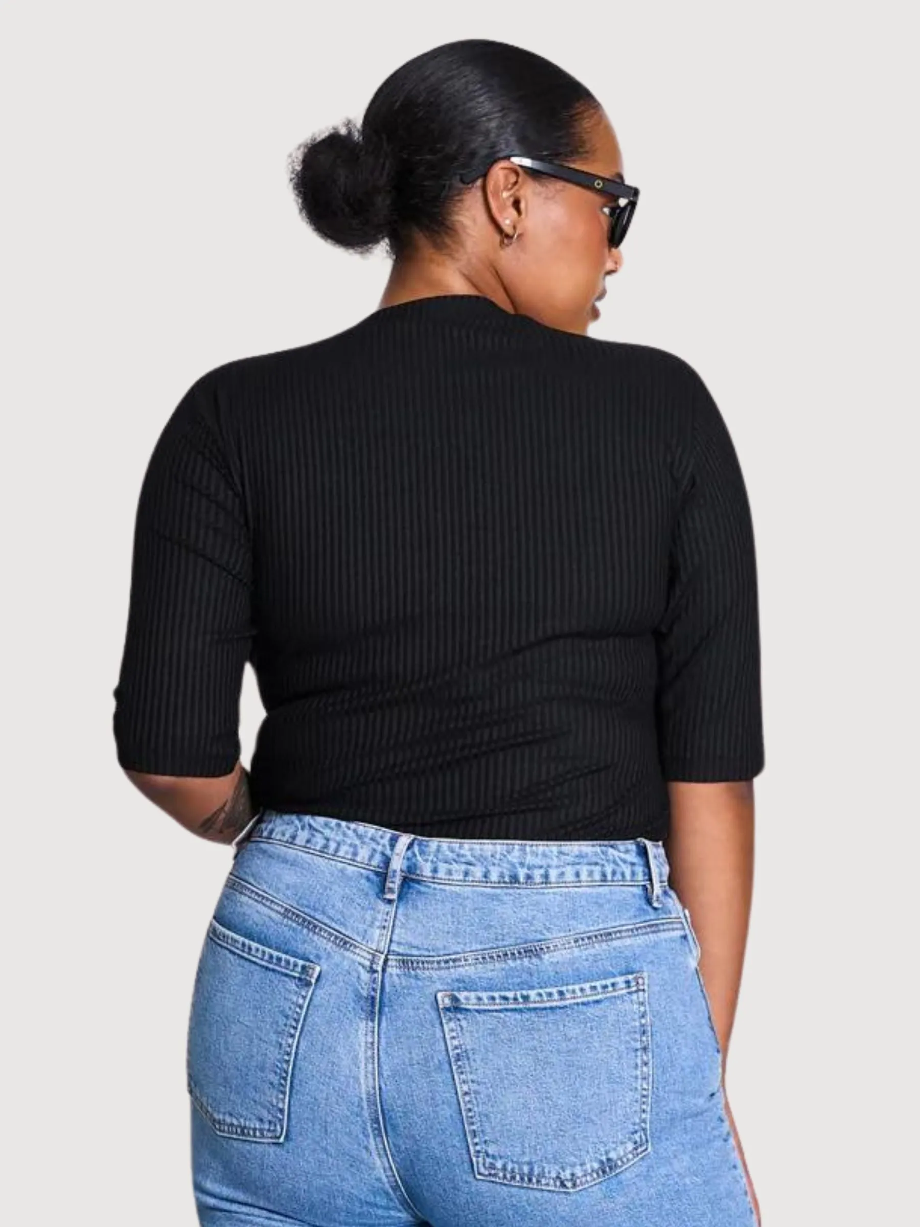 Nina Black Woman Rib Lyocell T-Shirt | Jan N June