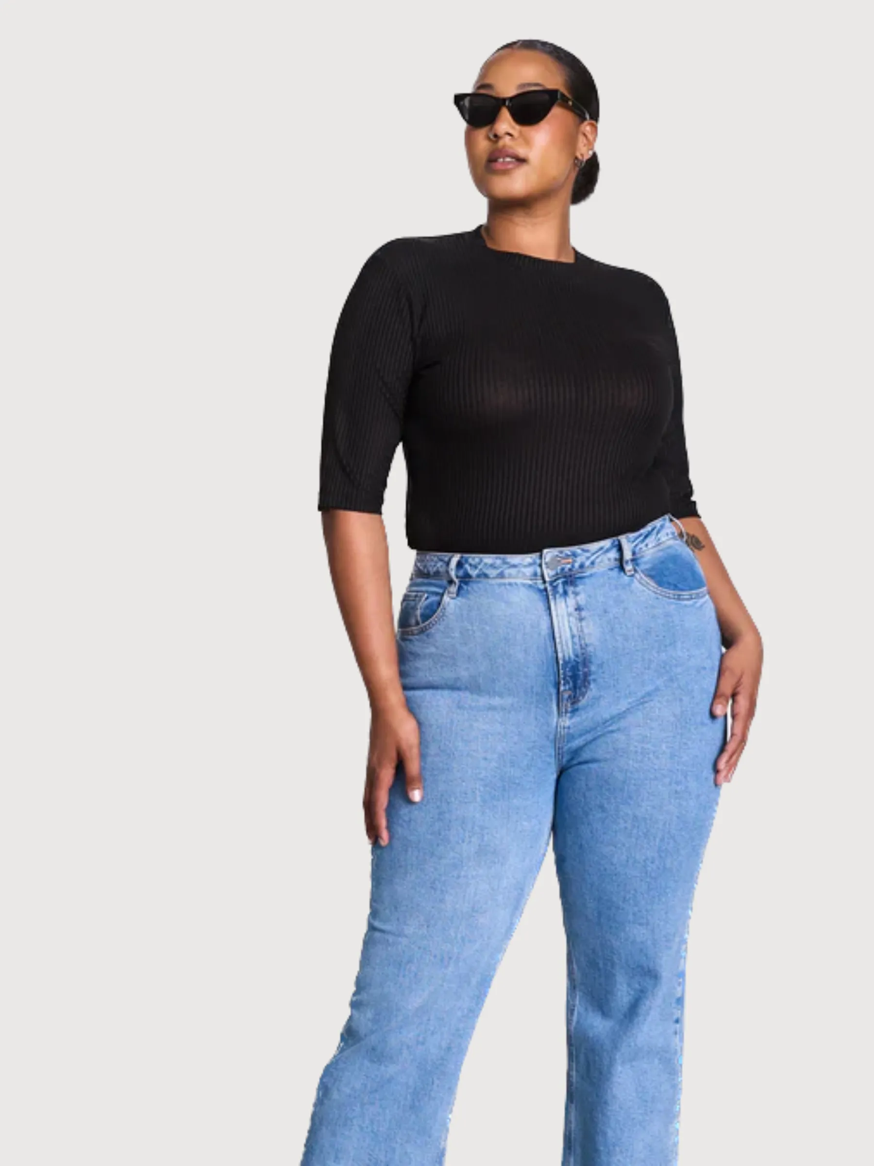 Nina Black Woman Rib Lyocell T-Shirt | Jan N June