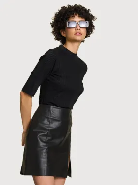 Nina Black Woman Rib Lyocell T-Shirt | Jan N June