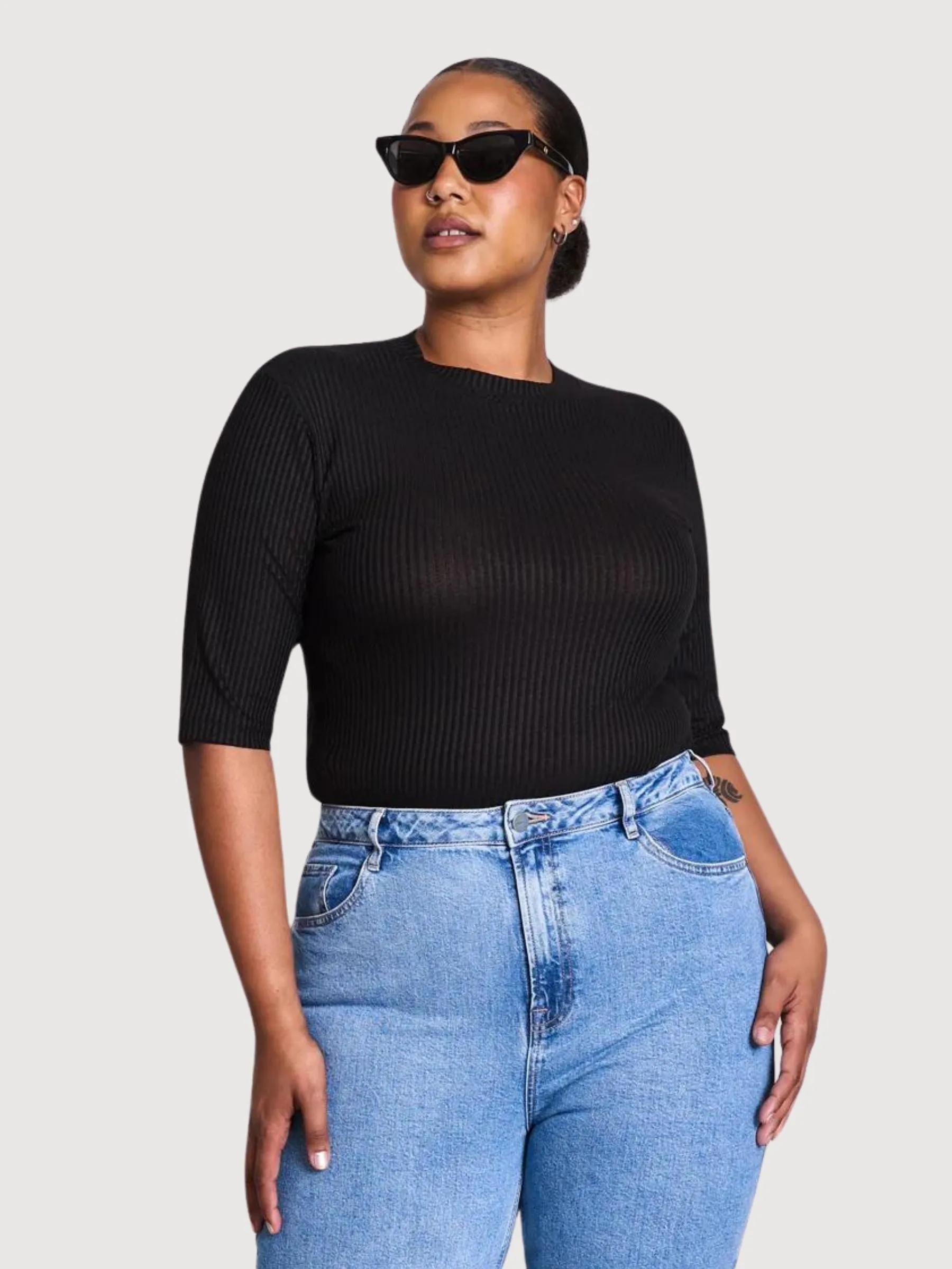Nina Black Woman Rib Lyocell T-Shirt | Jan N June