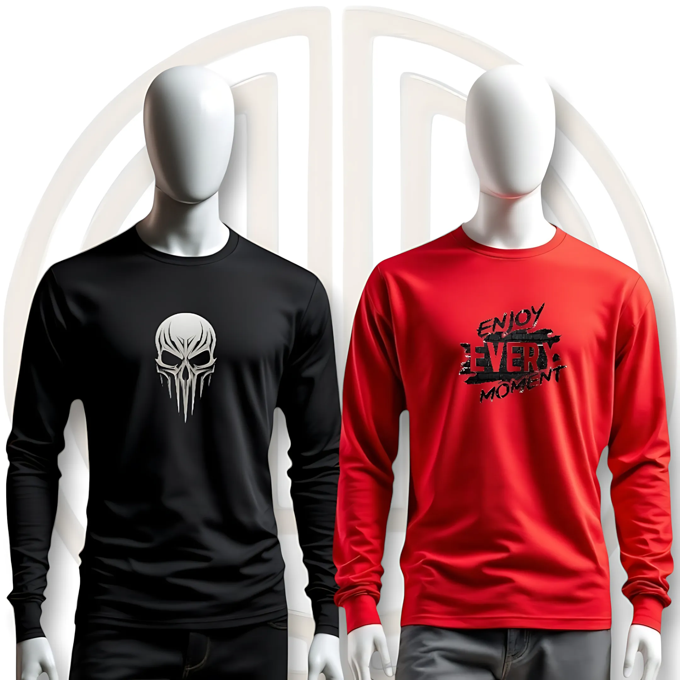 "Bundle of Men's Long-Sleeve T-Shirts - Black Skull & Red Motivational Prints | AUA&CO"