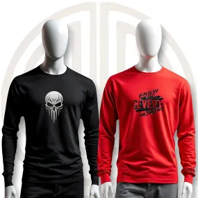 "Bundle of Men's Long-Sleeve T-Shirts - Black Skull & Red Motivational Prints | AUA&CO"