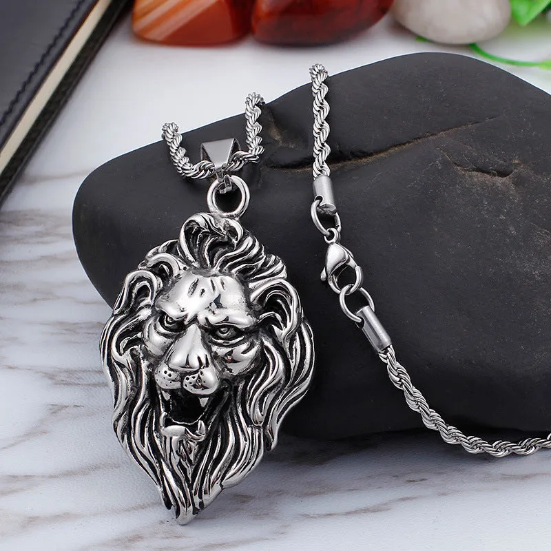 Regal Titanium Steel Lion Head Hip-Hop Pendant for Stylish Men