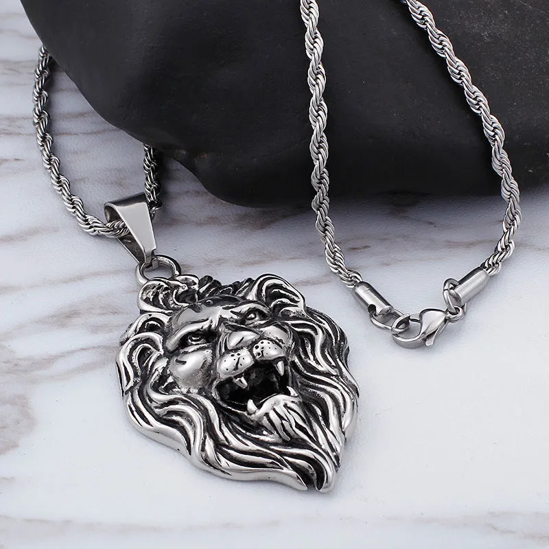 Regal Titanium Steel Lion Head Hip-Hop Pendant for Stylish Men