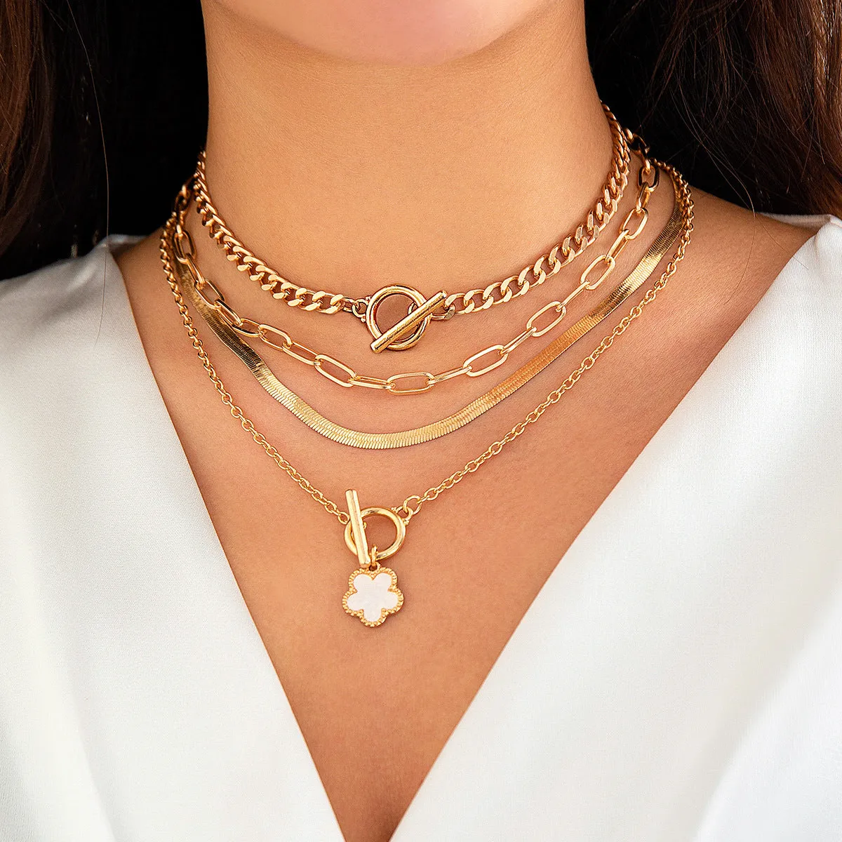 Retro Metal Snake Bone Chain Clover Bracelet Set with Hip-hop Punk Pendant for Women