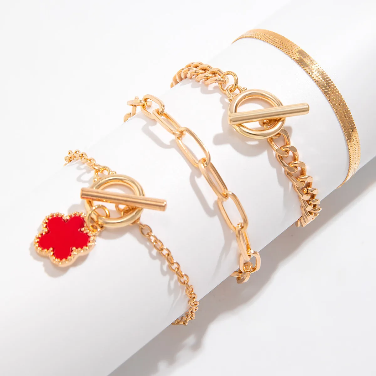 Retro Metal Snake Bone Chain Clover Bracelet Set with Hip-hop Punk Pendant for Women