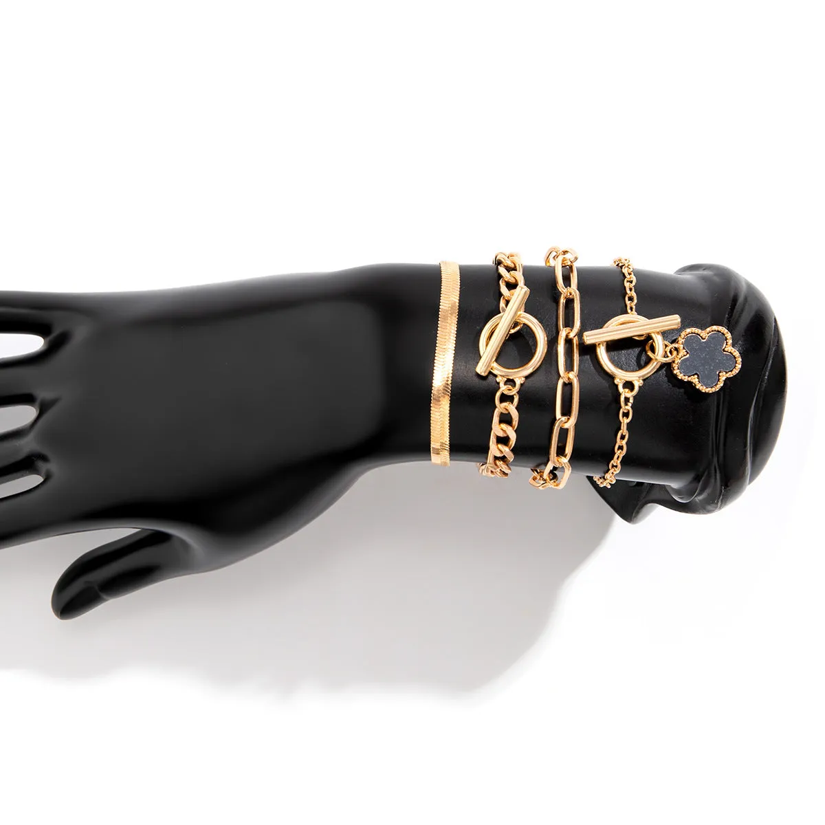 Retro Metal Snake Bone Chain Clover Bracelet Set with Hip-hop Punk Pendant for Women