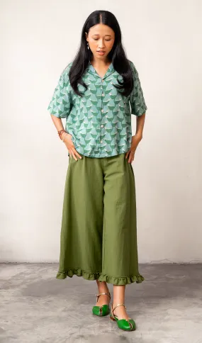 Ruffled Pants Cotton Linen Green, 3 Sizes - SALE CLOTHING & KIDS