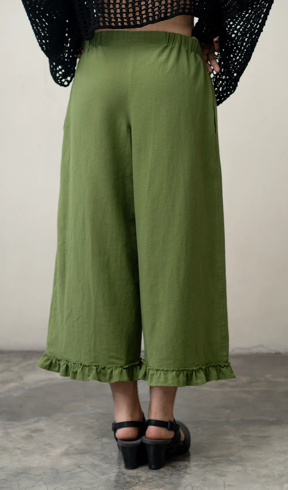 Ruffled Pants Cotton Linen Green, 3 Sizes - SALE CLOTHING & KIDS