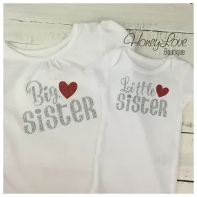 Sister bodysuits and shirts - Silver/Red glitter