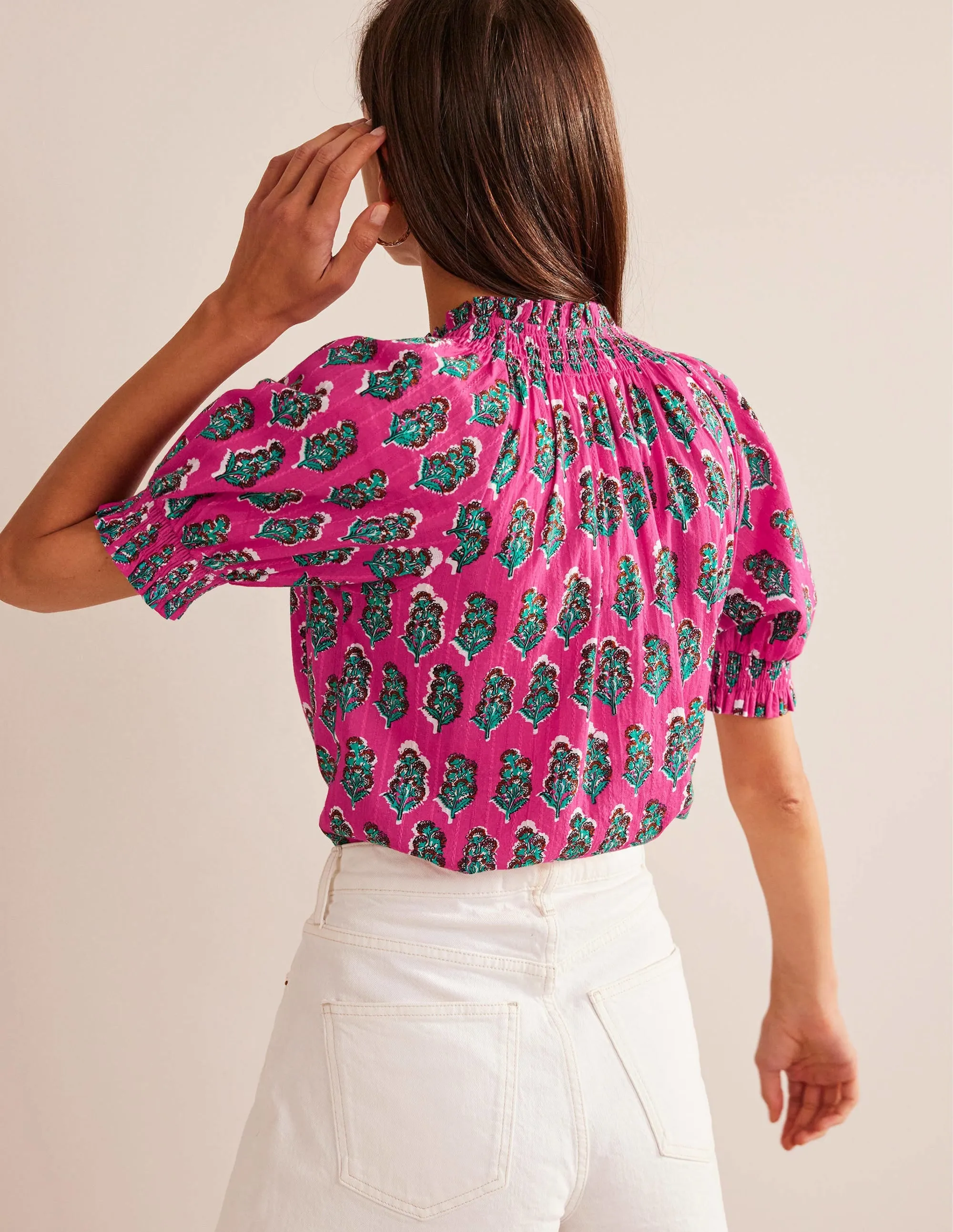 Smocking Detail Pretty Top-Festival Pink, Artisan Bloom