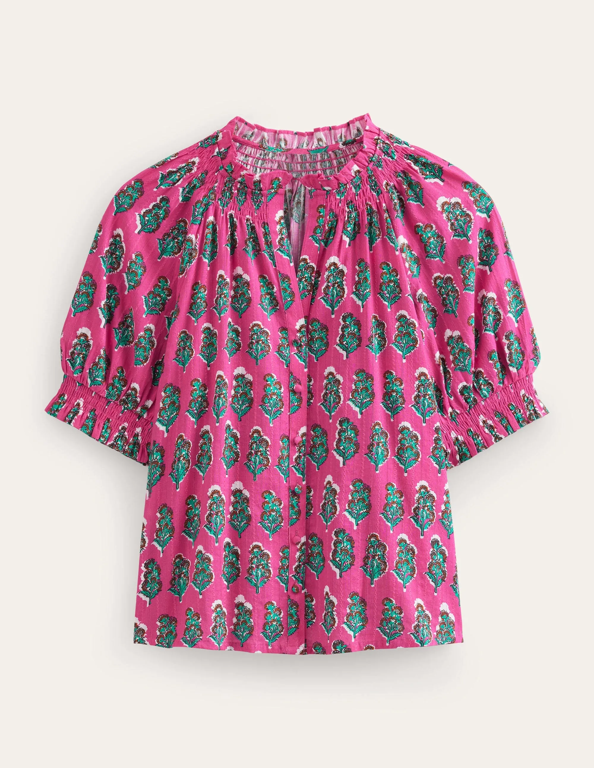 Smocking Detail Pretty Top-Festival Pink, Artisan Bloom