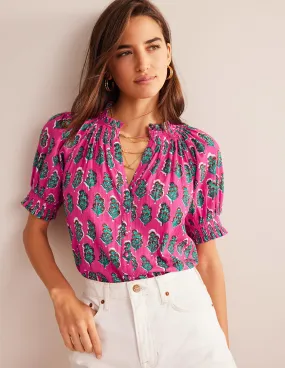 Smocking Detail Pretty Top-Festival Pink, Artisan Bloom