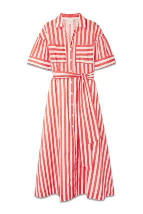 Sofia Belted Striped Cotton-Poplin Midi Shirt Dress