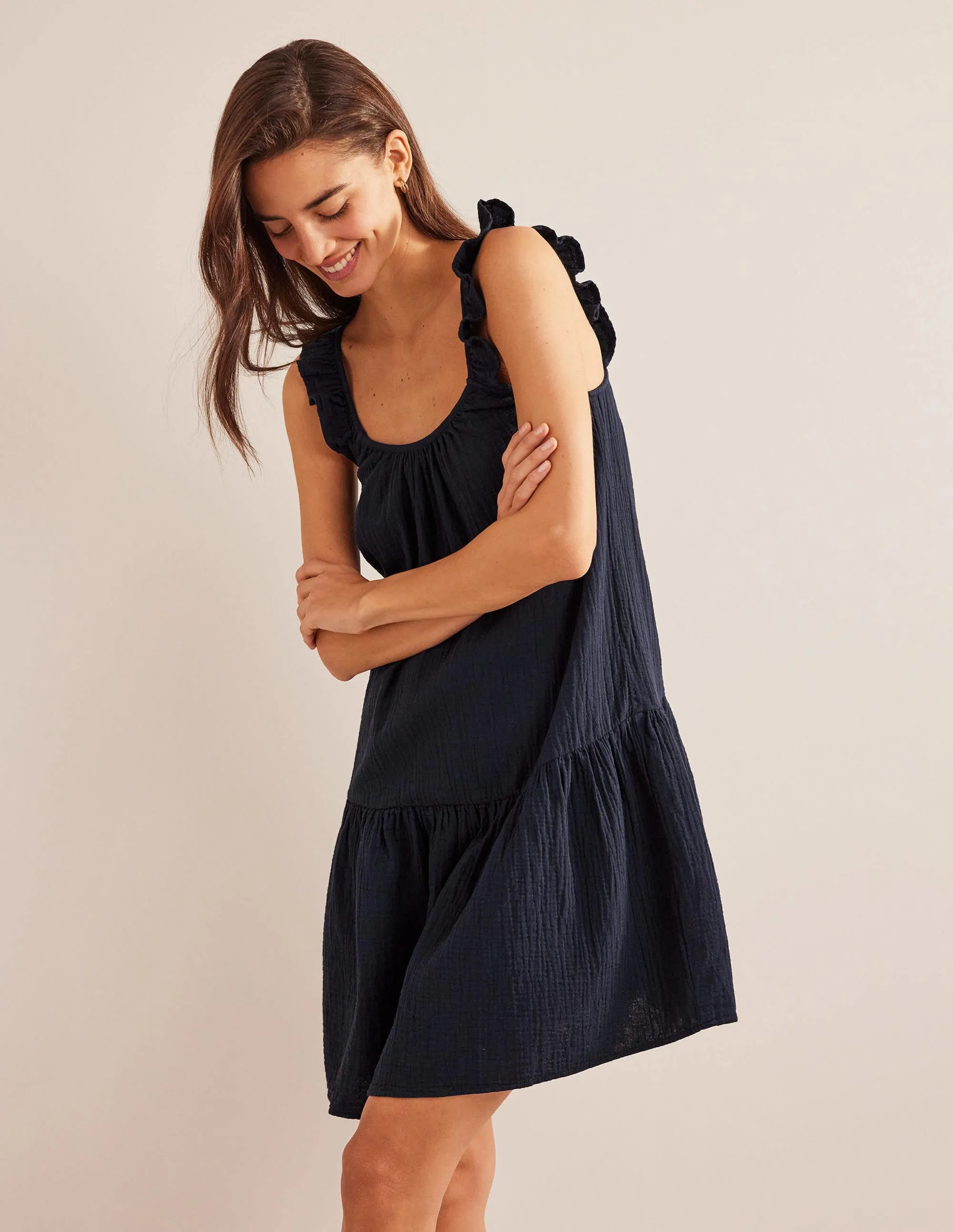 Strappy Cheesecloth Dress-Navy